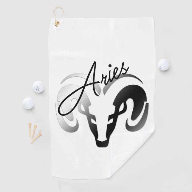 Silver Aries the Ram Zodiac Golfhandtuch (Insitu)