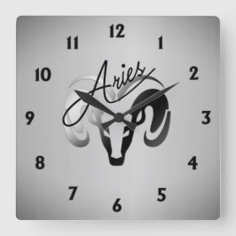Silver Aries the Ram Zodiac Quadratische Wanduhr