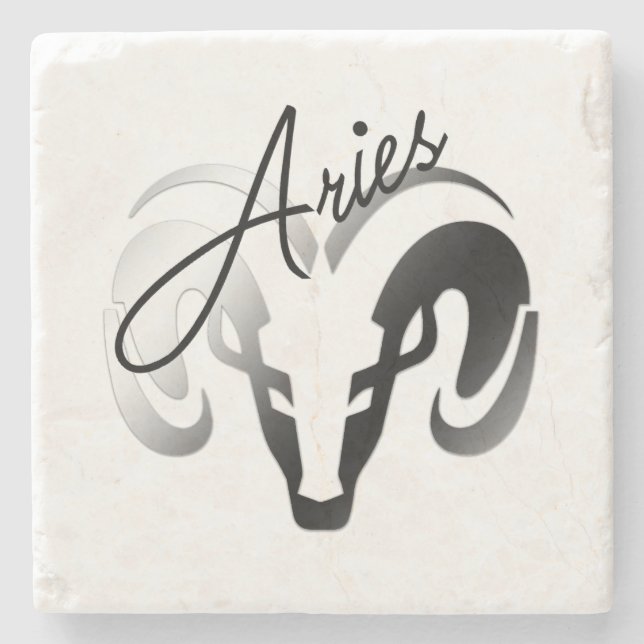 Silver Aries the Ram Zodiac Steinuntersetzer (Vorderseite)