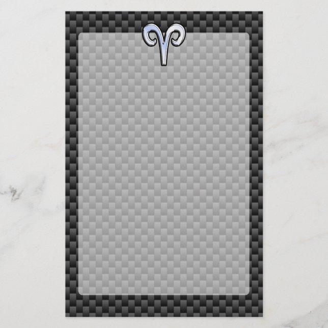 Silver Aries Zodiac Sign Black Carbon Fibre Print Briefpapier (Vorderseite)