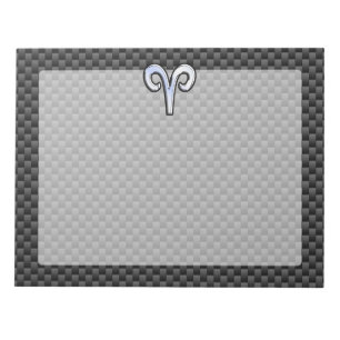 Silver Aries Zodiac Sign Black Carbon Fibre Print Notizblock
