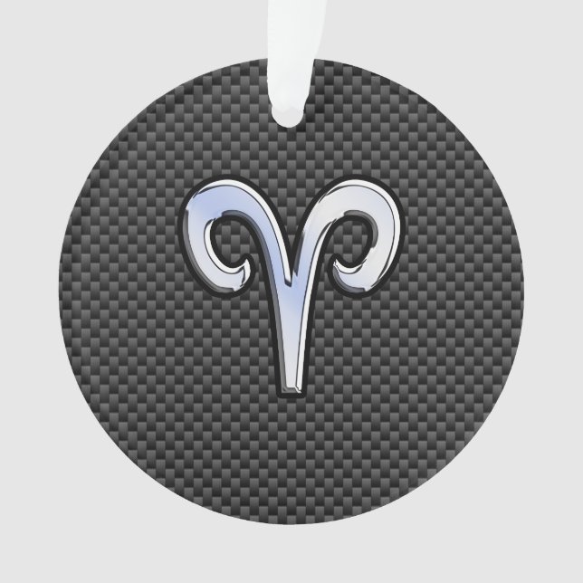 Silver Aries Zodiac Sign Black Carbon Fibre Print Ornament (Vorderseite)