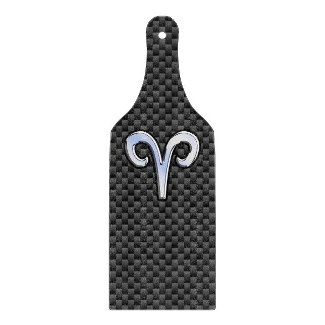 Silver Aries Zodiac Sign Black Carbon Fibre Print Schneidebrett (Vorderseite)