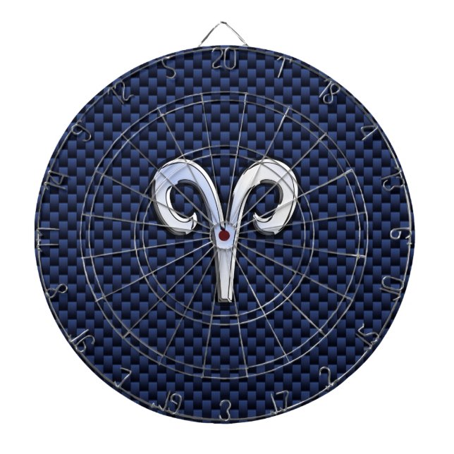 Silver Aries Zodiac Sign Blue Carbon Fiber Print Dartscheibe (vorne)
