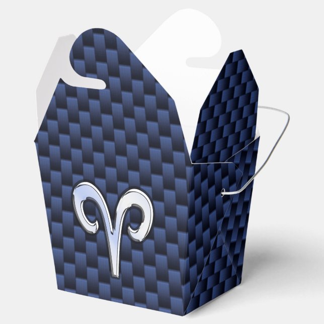Silver Aries Zodiac Sign Blue Carbon Fibre Print Geschenkschachtel (Geöffnet)