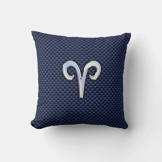 Silver Aries Zodiac Sign Blue Carbon Fibre Print Kissen (Vorderseite)
