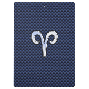 Silver Aries Zodiac Sign Blue Carbon Fibre Print Klemmbrett