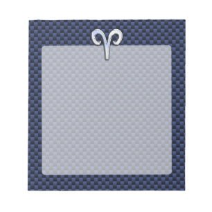 Silver Aries Zodiac Sign Blue Carbon Fibre Print Notizblock
