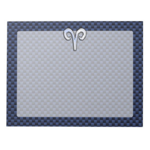 Silver Aries Zodiac Sign Blue Carbon Fibre Print Notizblock