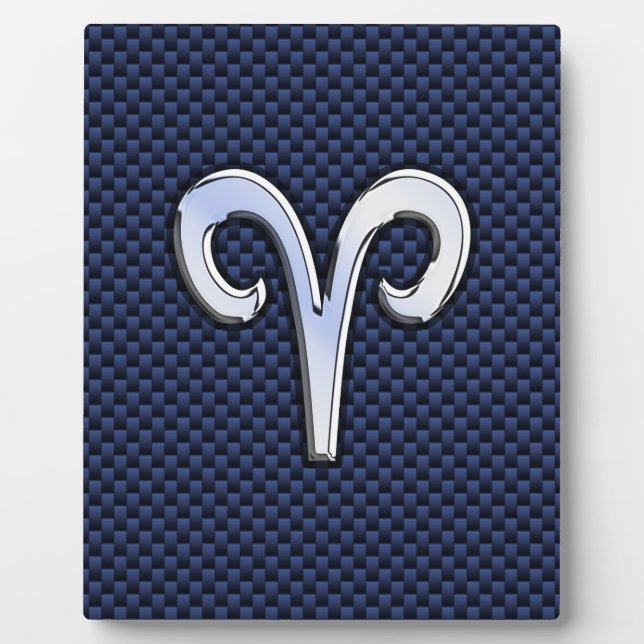 Silver Aries Zodiac Sign Navy Carbon Fiber Style Fotoplatte (Vorderseite)