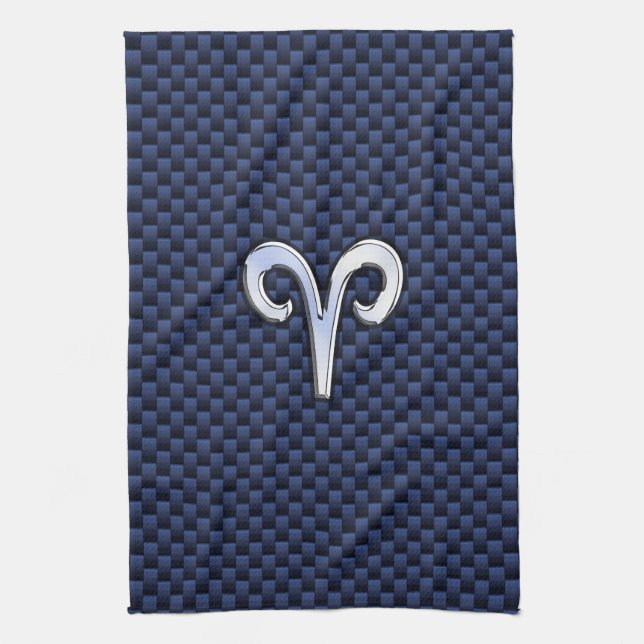 Silver Aries Zodiac Sign Navy Carbon Fiber Style Handtuch (Vertikal)