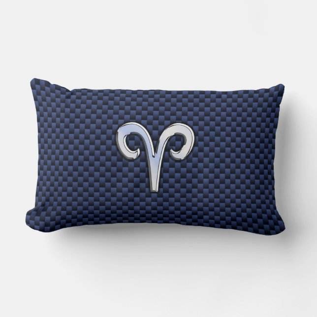 Silver Aries Zodiac Sign Navy Carbon Fiber Style Lendenkissen (Vorderseite)