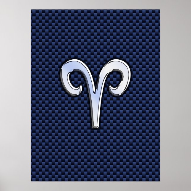 Silver Aries Zodiac Sign Navy Carbon Fiber Style Poster (Vorne)