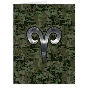 Silver Aries Zodiac Symbol Green Digital Camouflag