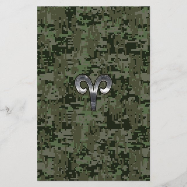 Silver Aries Zodiac Symbol Green Digital Camouflag Briefpapier (Vorderseite)