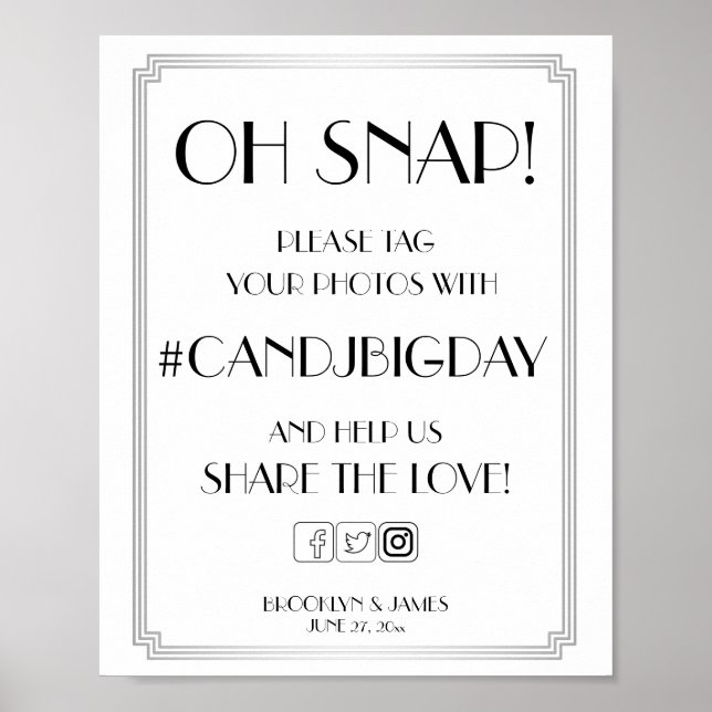 Silver Art Deco Gatsby Hashtag Schild 8x10 (Vorne)