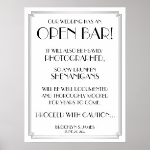 Silver Art Deco Gatsby Open Bar Sign 18 x 24 Poster