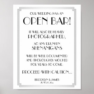 Silver Art Deco Gatsby Open Bar Sign 8x10 Poster