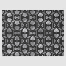 Silver Art Deco Muscheln auf Black Decoupage Seidenpapier