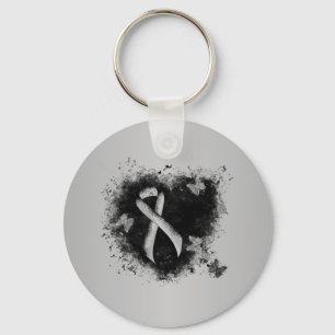 Silver Awareness Ribbon Grunge Herz Schlüsselanhänger