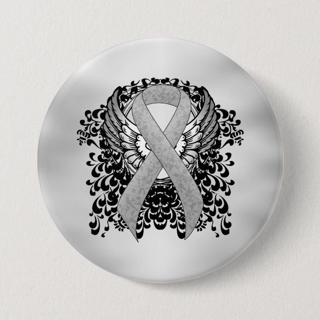 Silver Awareness Ribbon mit Flügeln Button (Vorderseite)