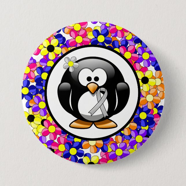 Silver Awareness Ribbon Penguin Button (Vorderseite)
