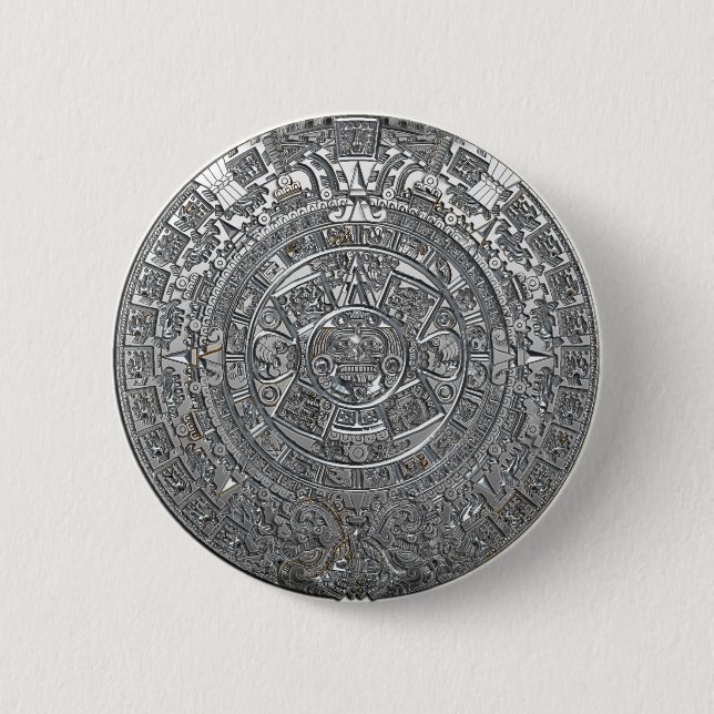Silver Aztec Kalender Button (Vorderseite)