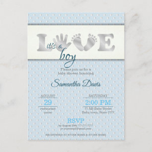 Silver Baby Boy LIEBE und Hearts Baby Dusche Einladungspostkarte