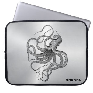 Silver Background Nautical Octopus Laptop Sleeve