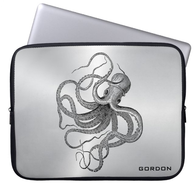 Silver Background Nautical Octopus Laptop Sleeve (Vorderseite)