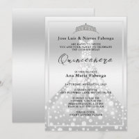 Silver Ball Gown & Tiara Quinceañera Geburtstag