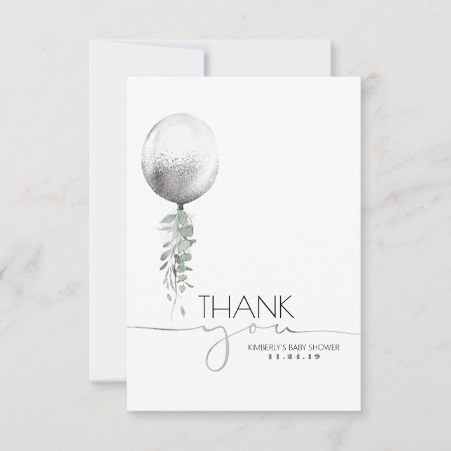 Silver Balloon Greenerenery Baby Shower Vielen Dan Dankeskarte (Vorderseite)