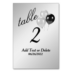 Silver Balloons Benutzerdefinierte Text-Tischnumme Tischnummer