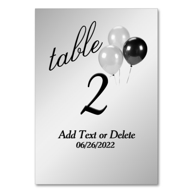 Silver Balloons Benutzerdefinierte Text-Tischnumme Tischnummer (Vorderseite)