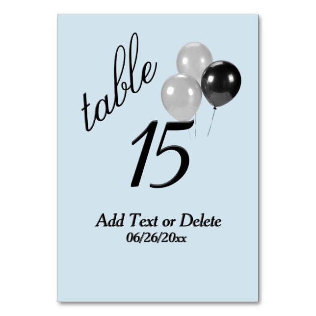 Silver Balloons Custom Blue Text Tischnummer (Vorderseite)