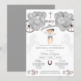 Silver Balloons Mexican Baby Boy Charro Taufe Einladung