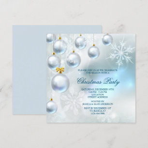 Silver Baubles & Snowflakes Weihnachten Party Einladung