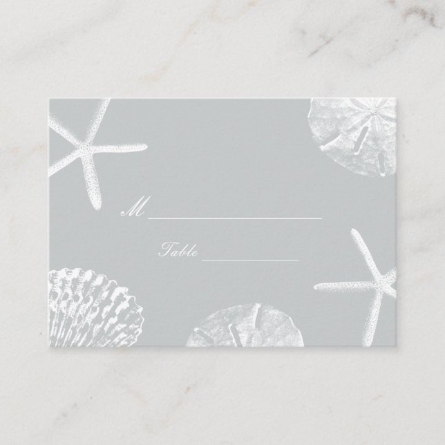 Silver Beach Thème Coquillages Mariage Carte Place (Devant)