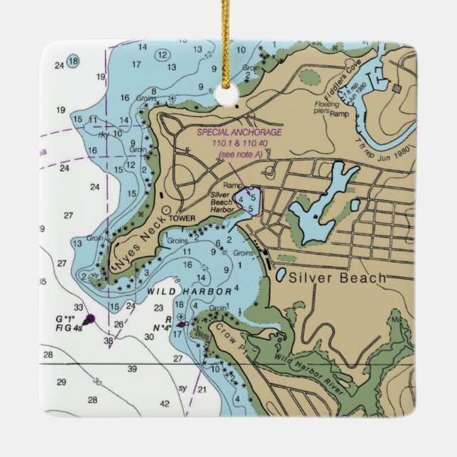 Silver Beach und Wild Harbour MA Chart Keramikornament (Rückseite)