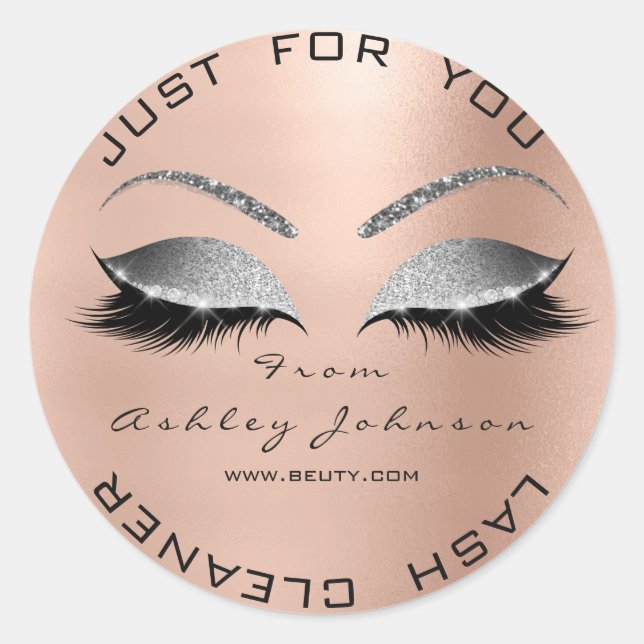 Silver Beauty Salon Glitzer Rose Gold Lash Cleaner Runder Aufkleber (Vorderseite)