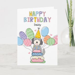 Silver Beige Goldendoodle Happy Birthday Card Karte