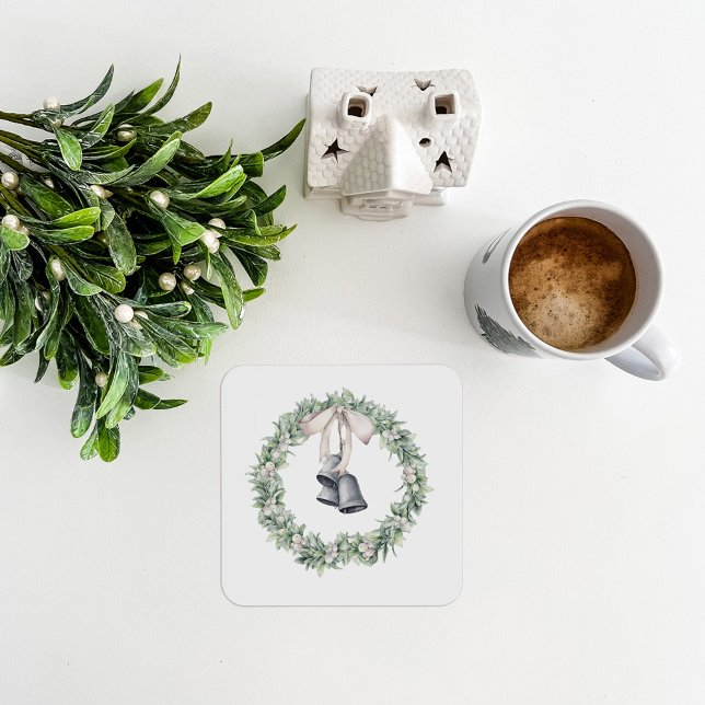Silver Bells and Mistletoe Wreath Getränkeuntersetzer (Mistletoe Silver Bells Coaster)