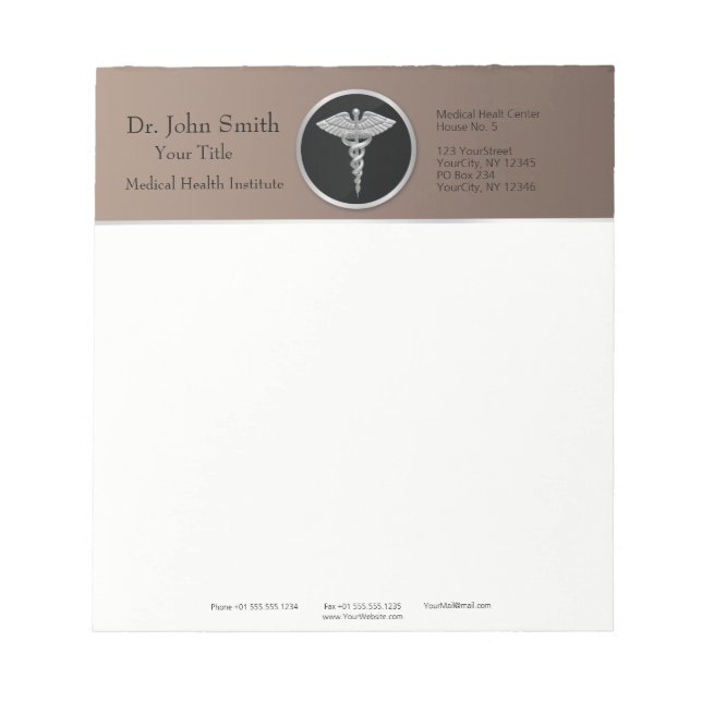 Silver Beruflich Medical Caduceus - Notepad Notizblock (Vorderseite)
