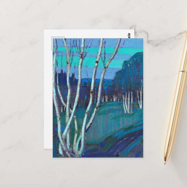 Silver Birches, beliebtes Kunstwerk von Tom Thomso Postkarte (Vorderseite/Rückseite Beispiel)