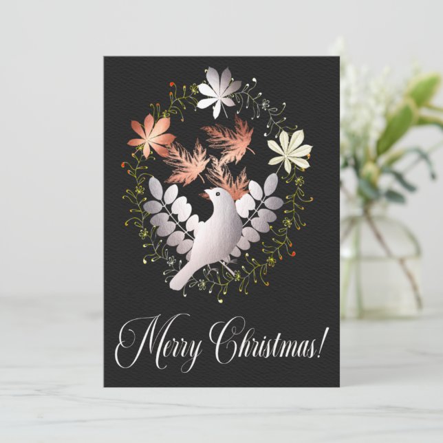 Silver Bird Weihnachtskarte Karte (Stehend Vorderseite)