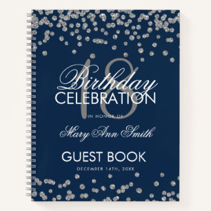 Silver Birthday Guestbook Glitzer Confetti Navy Notizbuch