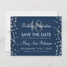 Silver Birthday Rett Date Glitzer Confetti Navy