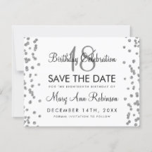 Silver Birthday Rett Date Glitzer Confetti White