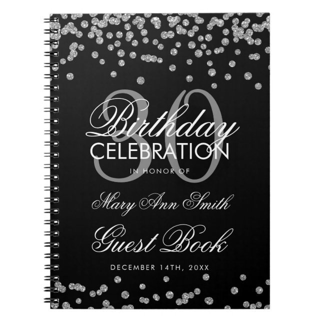 Silver Black 30. Geburtstag Gästebuch Confetti Notizblock (Vorderseite)