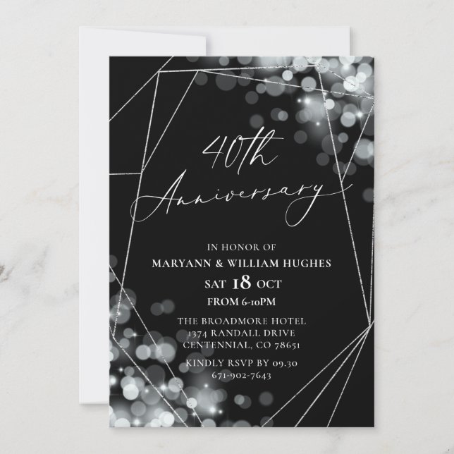 Silver & Black 40. Hochzeitstag Einladung (Vorderseite)